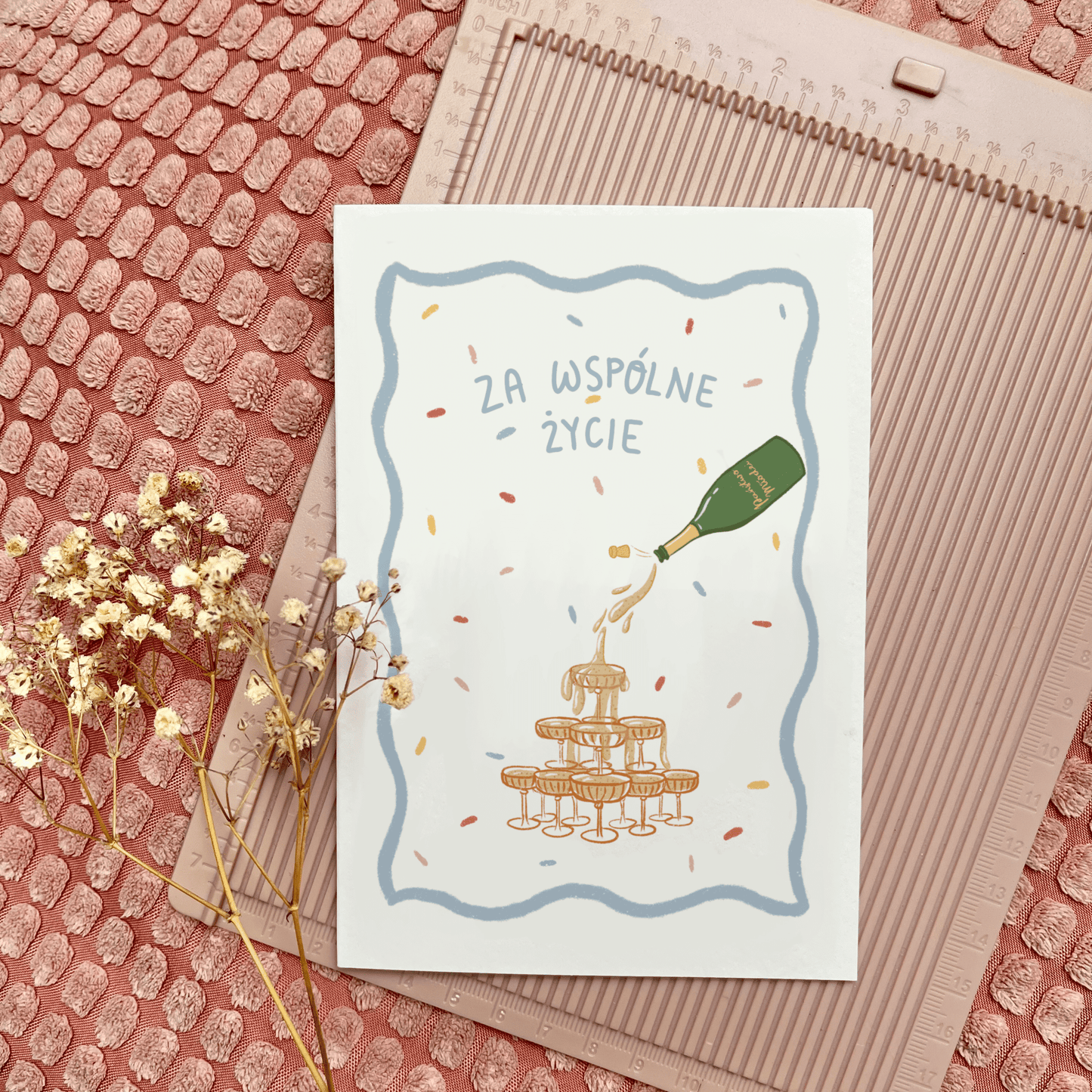Kartka ślubna Szampan - Rysunkografia