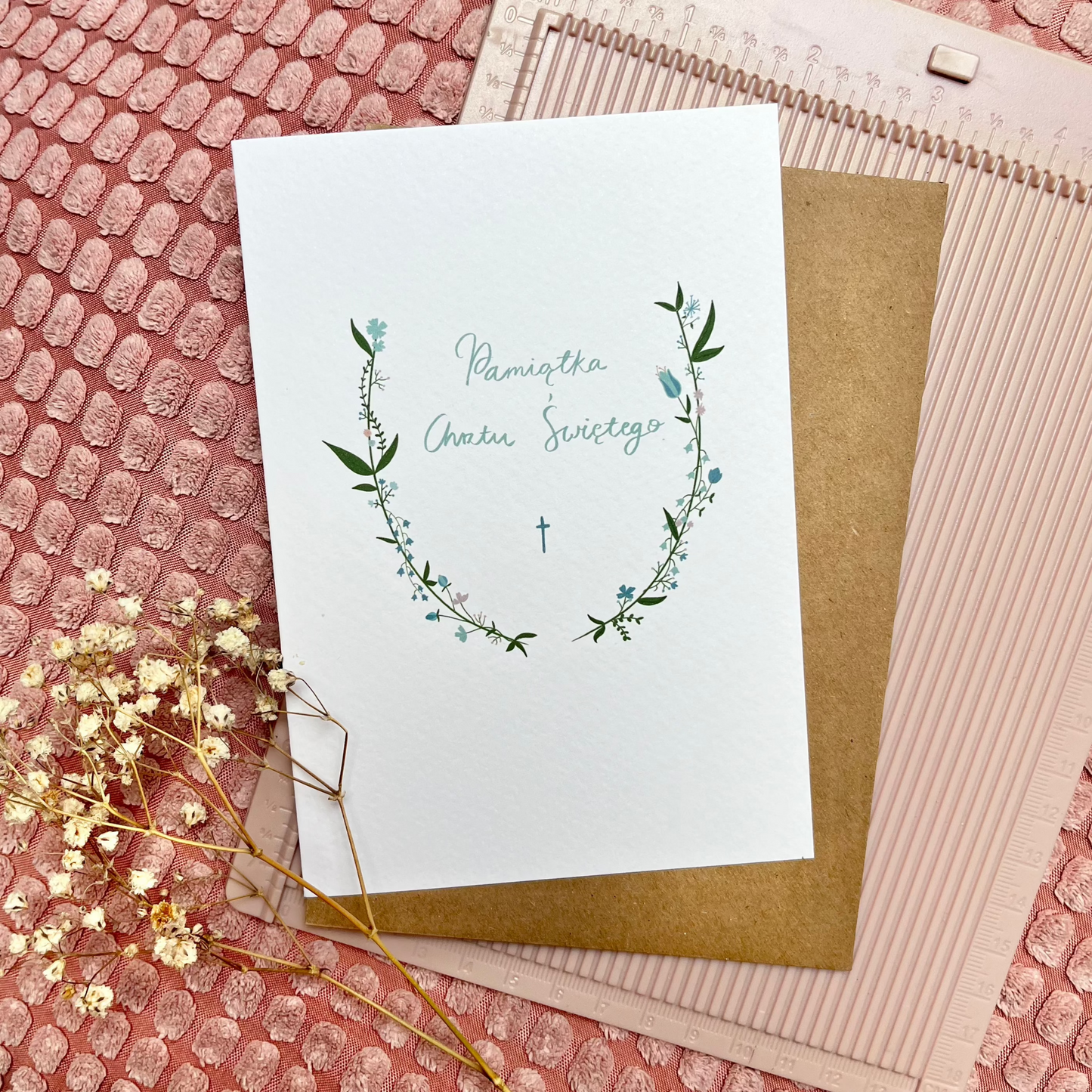 Kartka Pamiątka Chrztu Świętego Niebieska