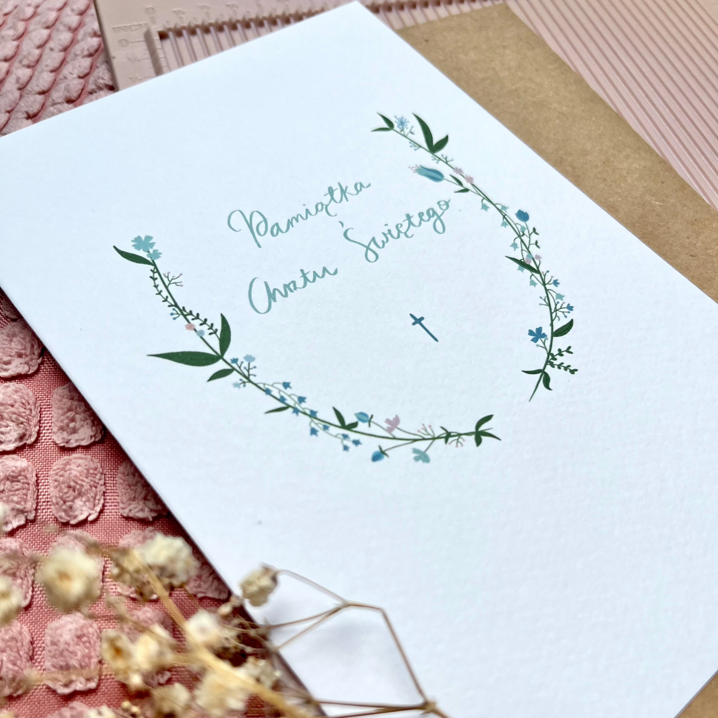 Kartka Pamiątka Chrztu Świętego Niebieska