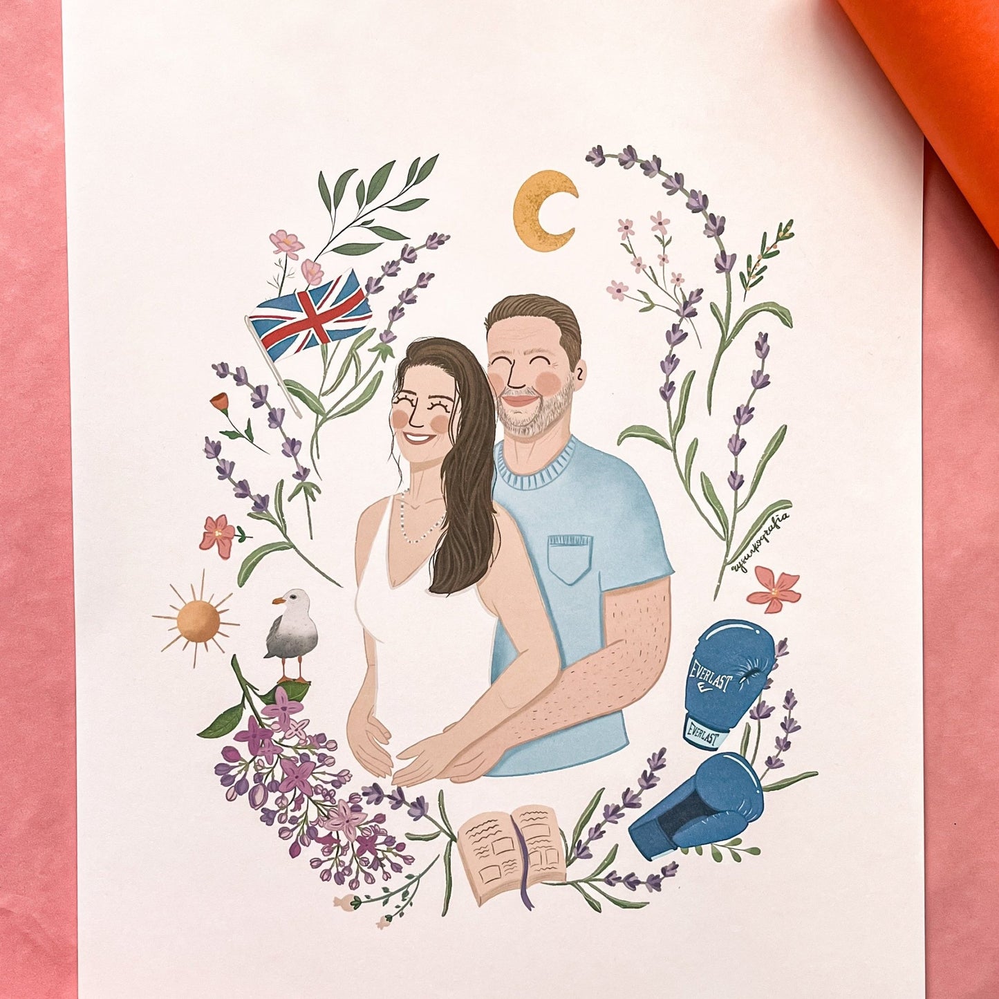 Ilustrowany Portret w Kwiatowym Wianku - Rysunkografia