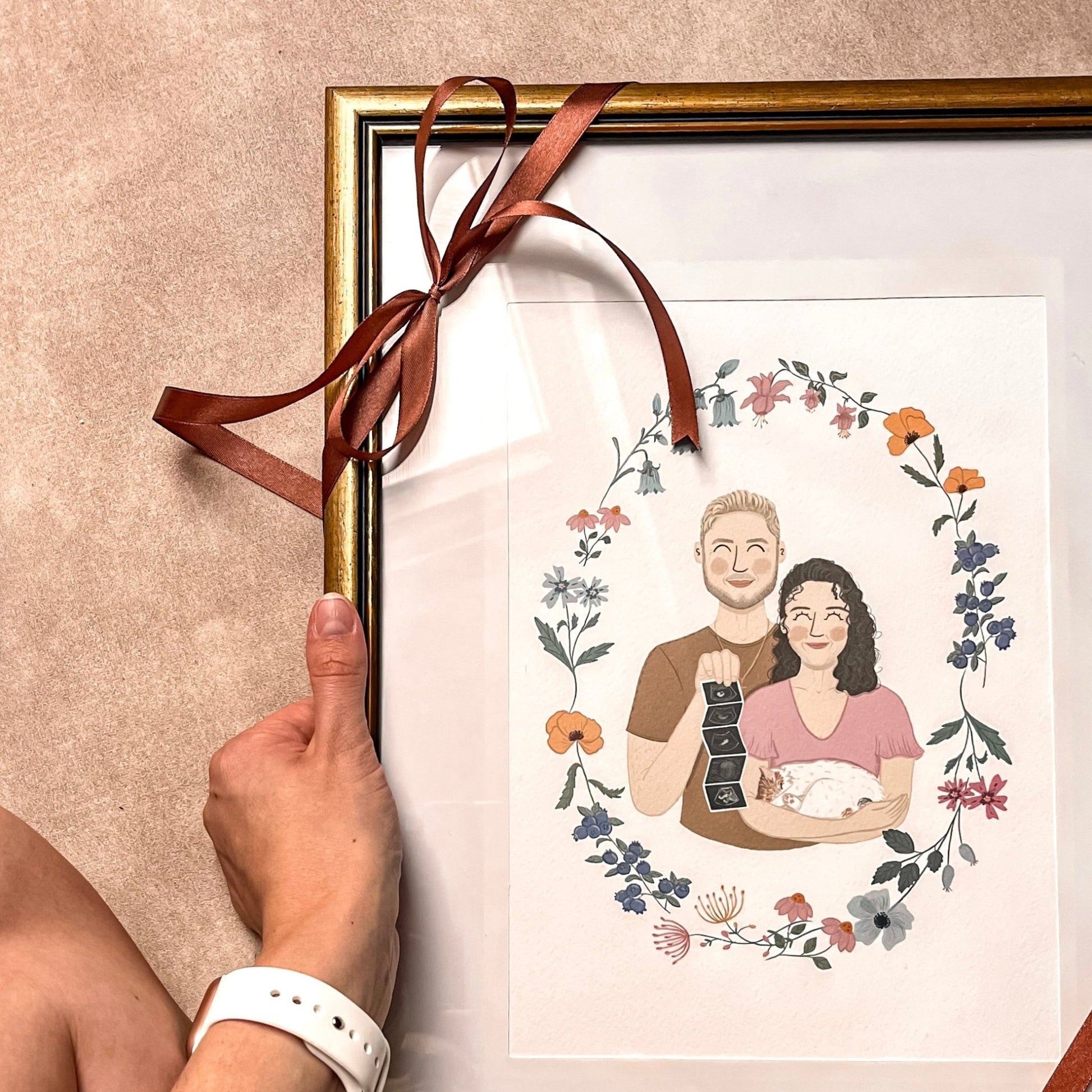 Ilustrowany Portret w Kwiatowym Wianku - Rysunkografia