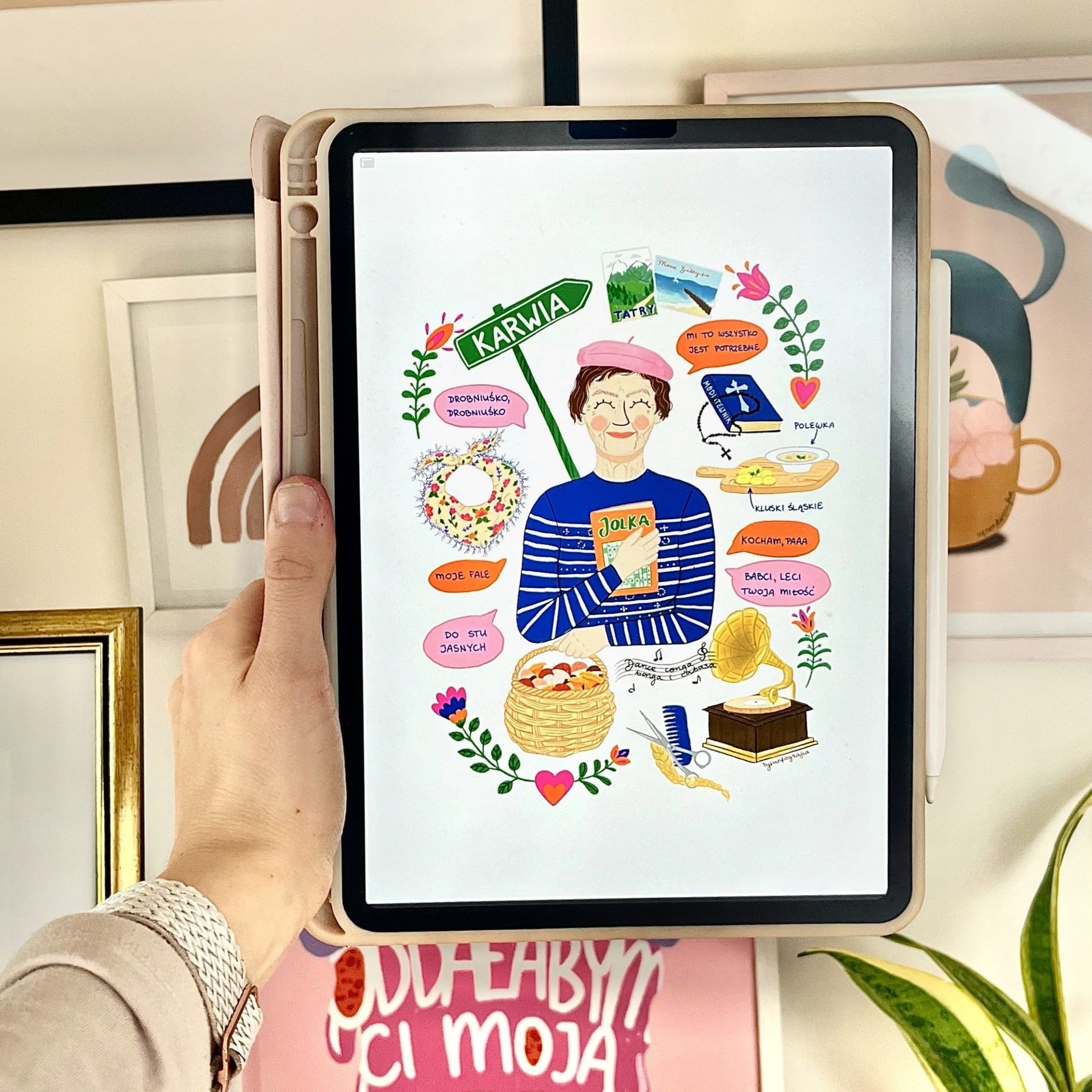 Ilustrowany Portret w Kwiatowym Wianku - Rysunkografia