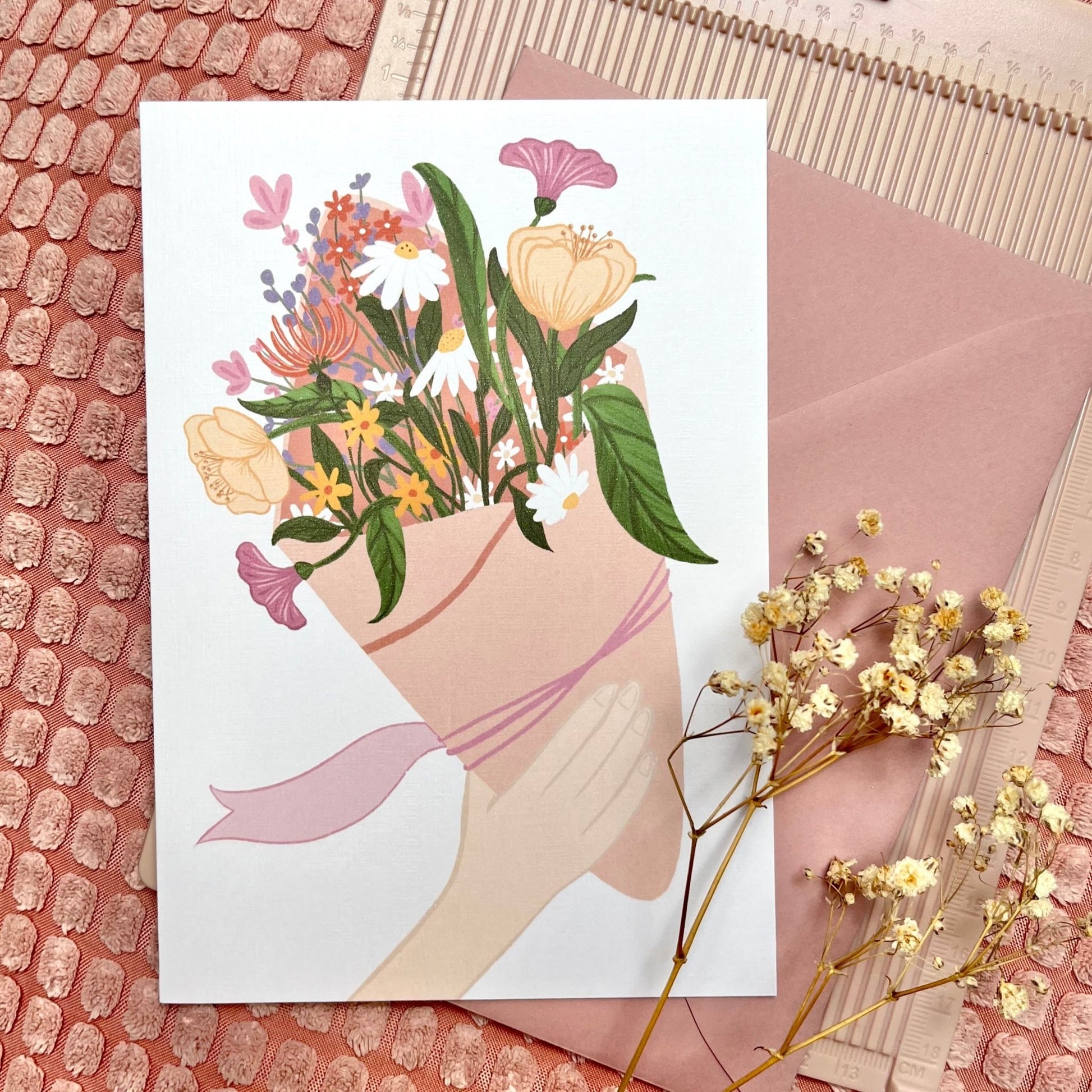 Kartka Personalizowana Bukiet Kwiatów - Rysunkografia