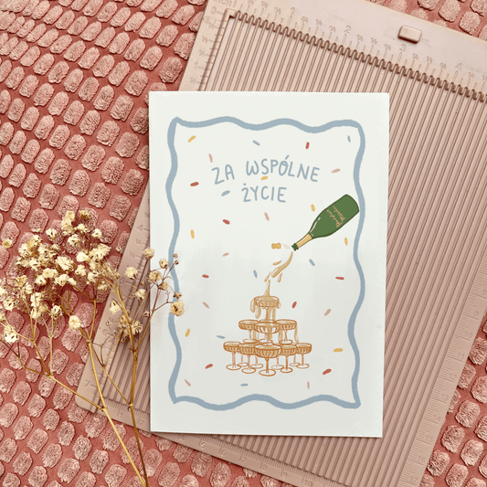 Kartka ślubna Szampan - Rysunkografia